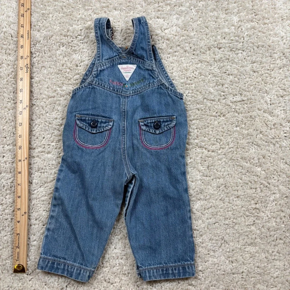 OshKosh B'gosh Baby Girl Denim Overalls Heart‎ Bird Tree Embroidery 9 Months